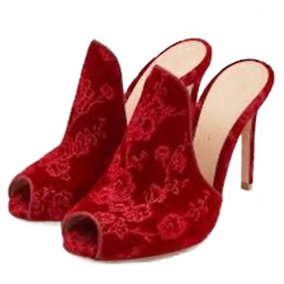 NEW GIANVITO ROSSI women's shanghai embroidered velvet mules in red